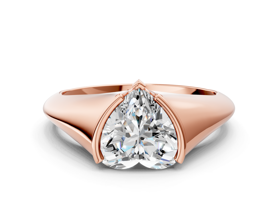 Rose gold Heart Solitaire Tension Set Diamond Ring_20