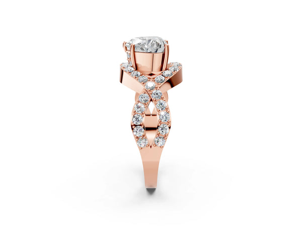 Rose Gold Heart-Shaped Infinity Twist Engagement Ring Setting with Pave Ribbons