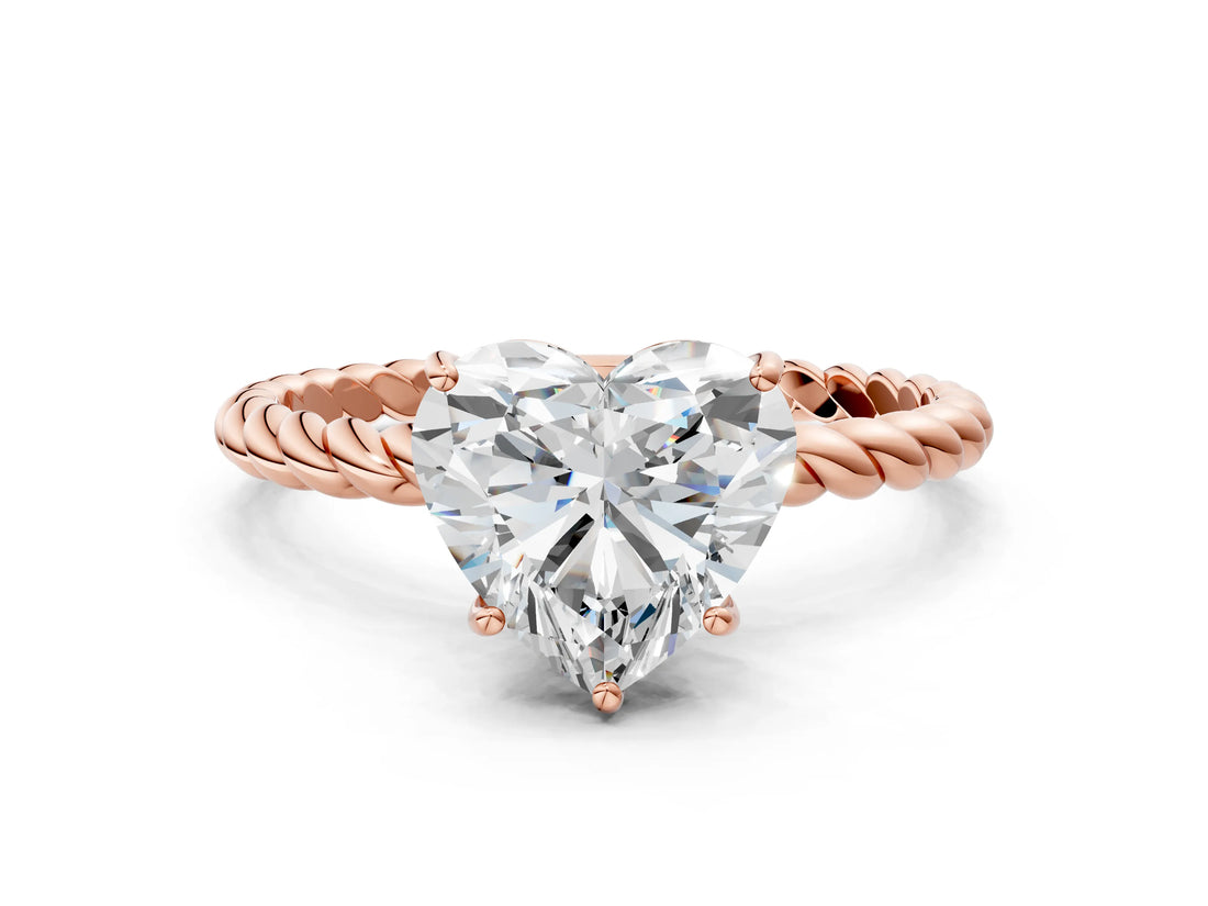 Rose gold Heart Solitaire Twist Band Ring with Four-Prong Setting_69