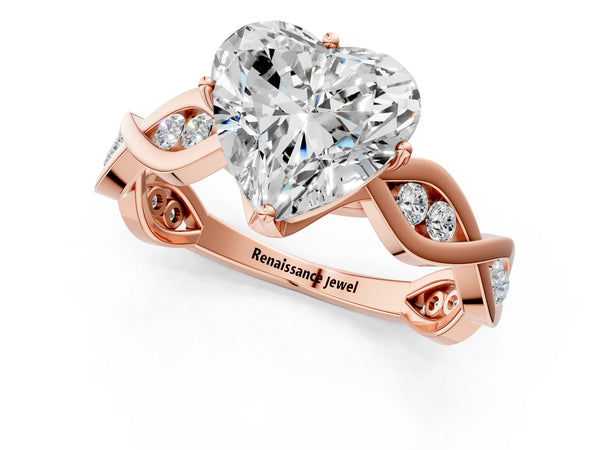 Rose Gold Heart-Shaped Twisted Engagement Ring Setting with Accented Crossover Band