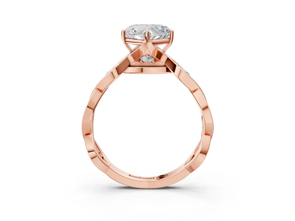 Rose Gold Heart-Shaped Twisted Engagement Ring Setting with Accented Crossover Band