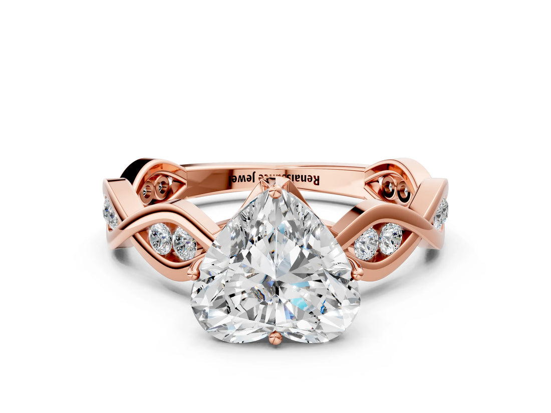 Rose gold Heart Solitaire Twist Band with Leaf Prong Setting