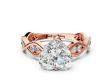Rose gold Heart Solitaire Twist Band with Leaf Prong Setting
