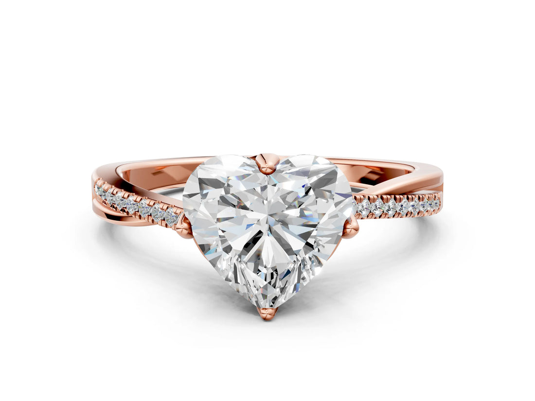 Rose gold Heart Solitaire Twist Band with Pavé Diamonds and Four-Prong Setting_65