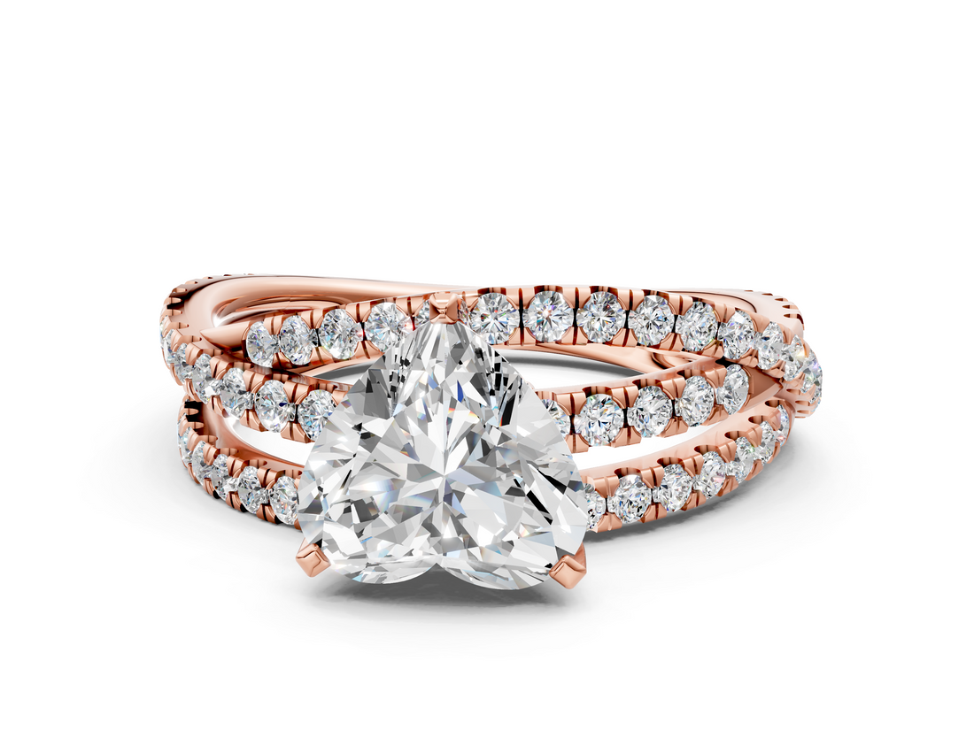 Rose gold Heart Solitaire Twist Band with Pavé Setting and Four-Prong Setting_101