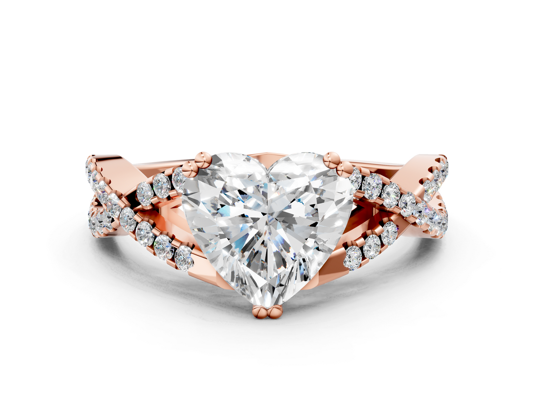 Rose gold Heart Solitaire Twist Band with Pavé Setting and Four-Prong Setting_48