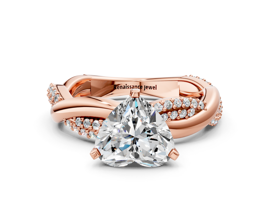 Rose gold Heart Solitaire Twist Band with Pave Prong Setting_35