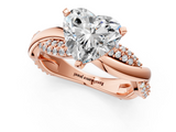Rose gold Heart Solitaire Twist Band with Pave Prong Setting_36