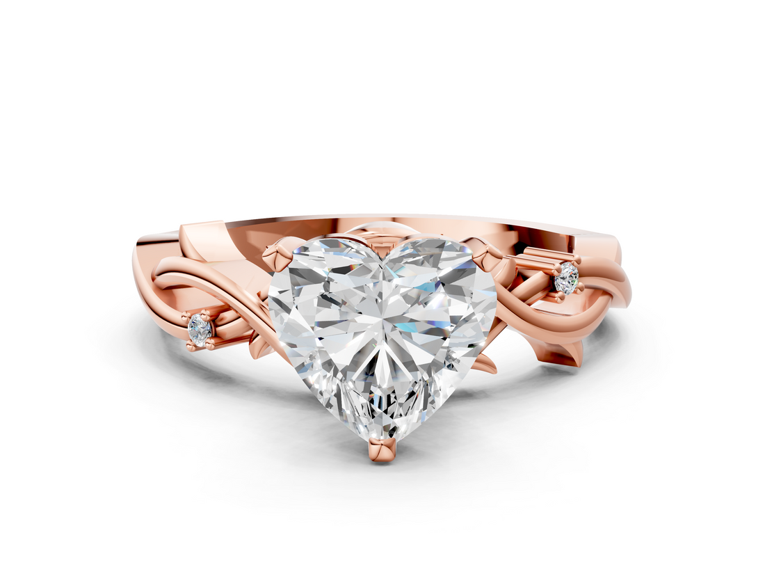 Rose gold Heart Solitaire Twisted Band Prong Setting Ring_178