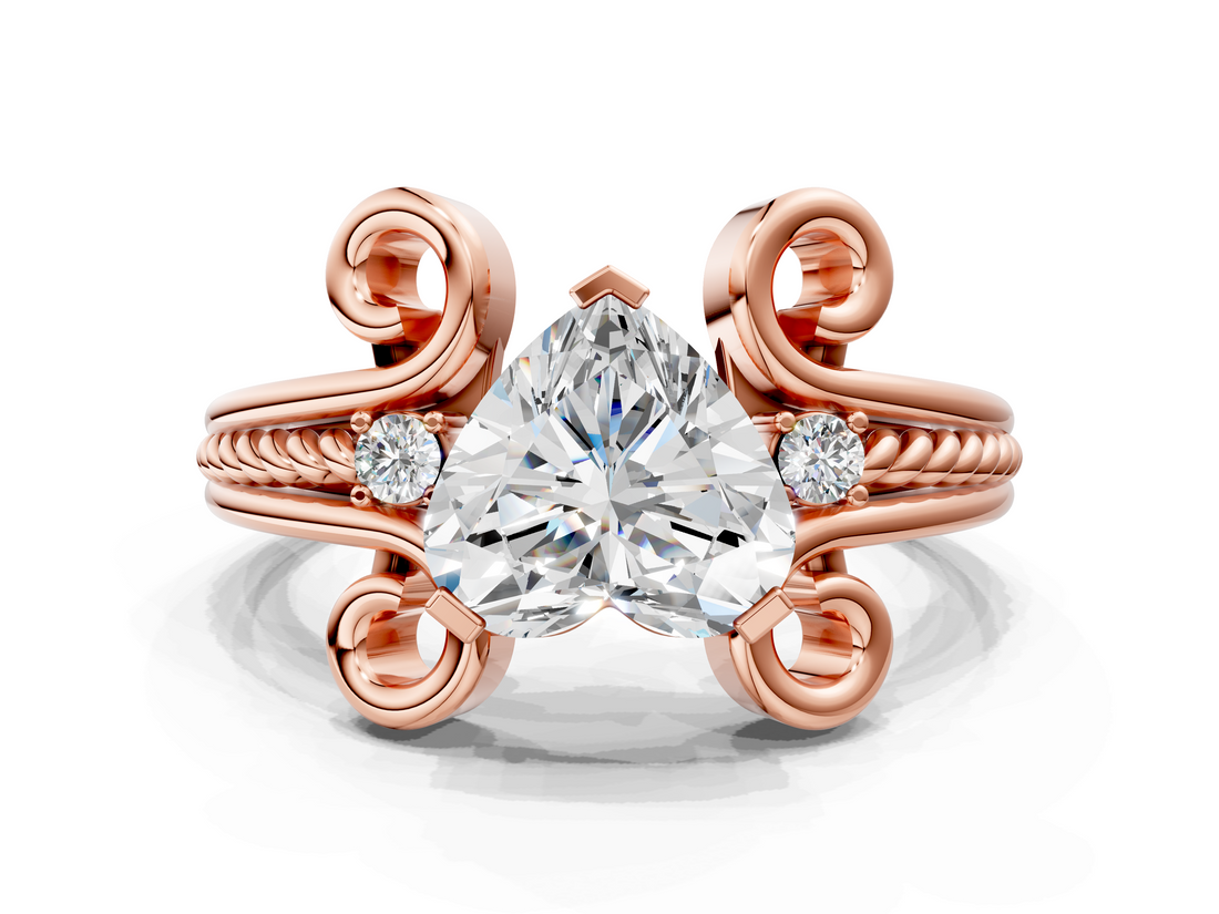 Rose gold Heart Solitaire Twisted Band Scroll Prong Ring_3