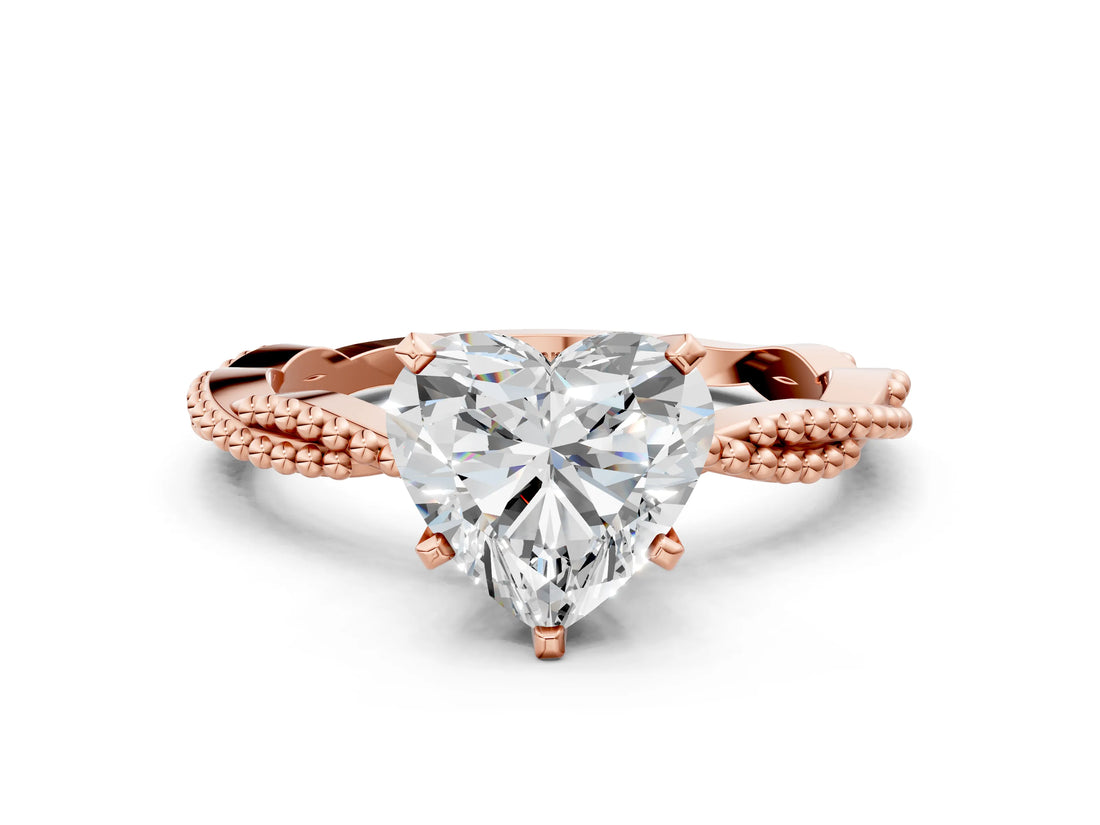 Rose gold Heart Solitaire Twisted Band with Bead Prong Setting_318