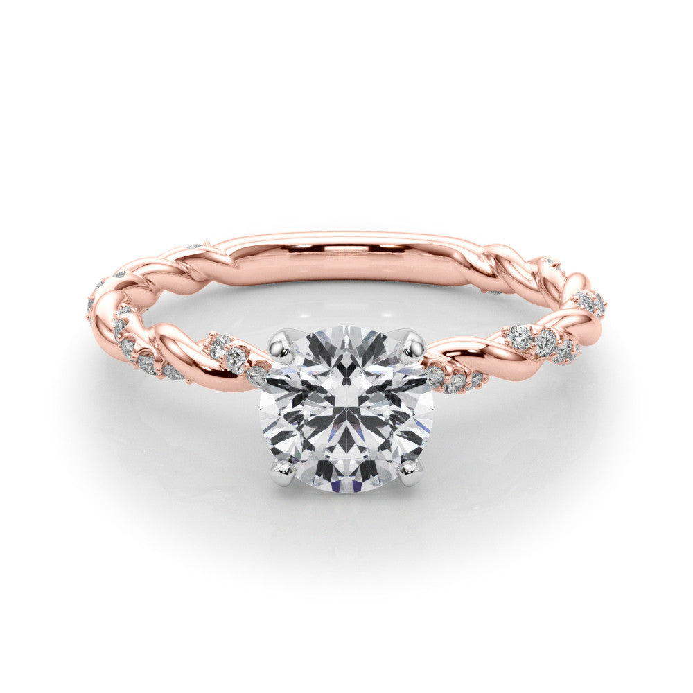 Rose gold Heart Solitaire Twisted Band with Pavé Accents and Four-Prong Setting