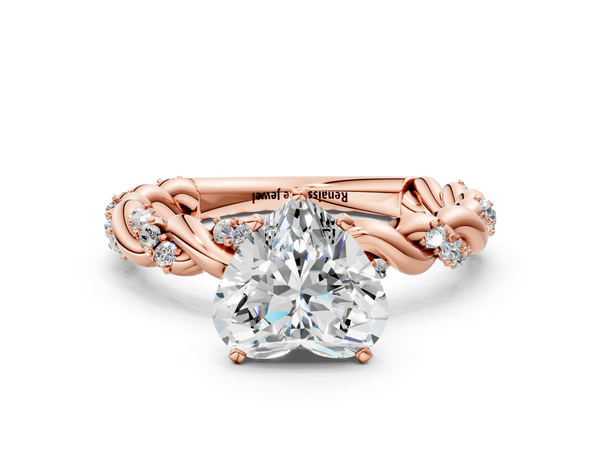 Rose gold Heart Cut Diamond Solitaire Ring with Twisted Band and Pavé Accents