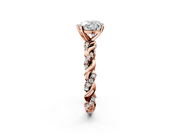Rose gold Heart Cut Diamond Solitaire Ring with Twisted Band and Pavé Accents