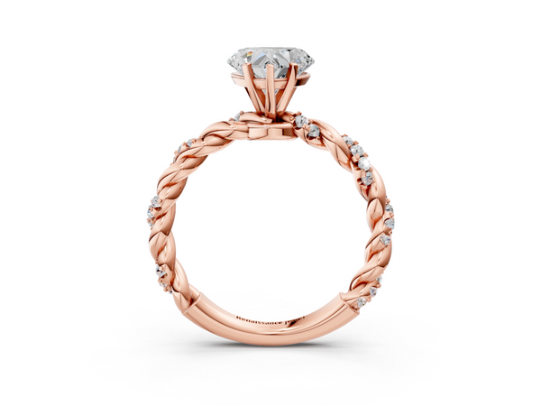 Rose gold Heart Cut Diamond Solitaire Ring with Twisted Band and Pavé Accents
