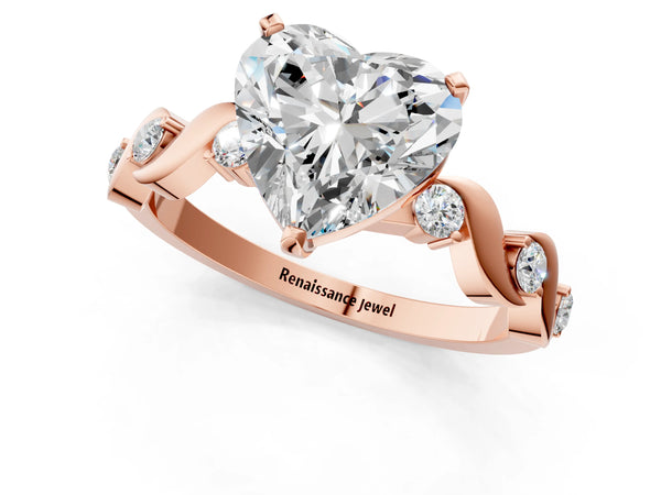 Rose Gold Heart-Shaped Solitaire Engagement Ring Setting with Ribbon Twist Accent Band