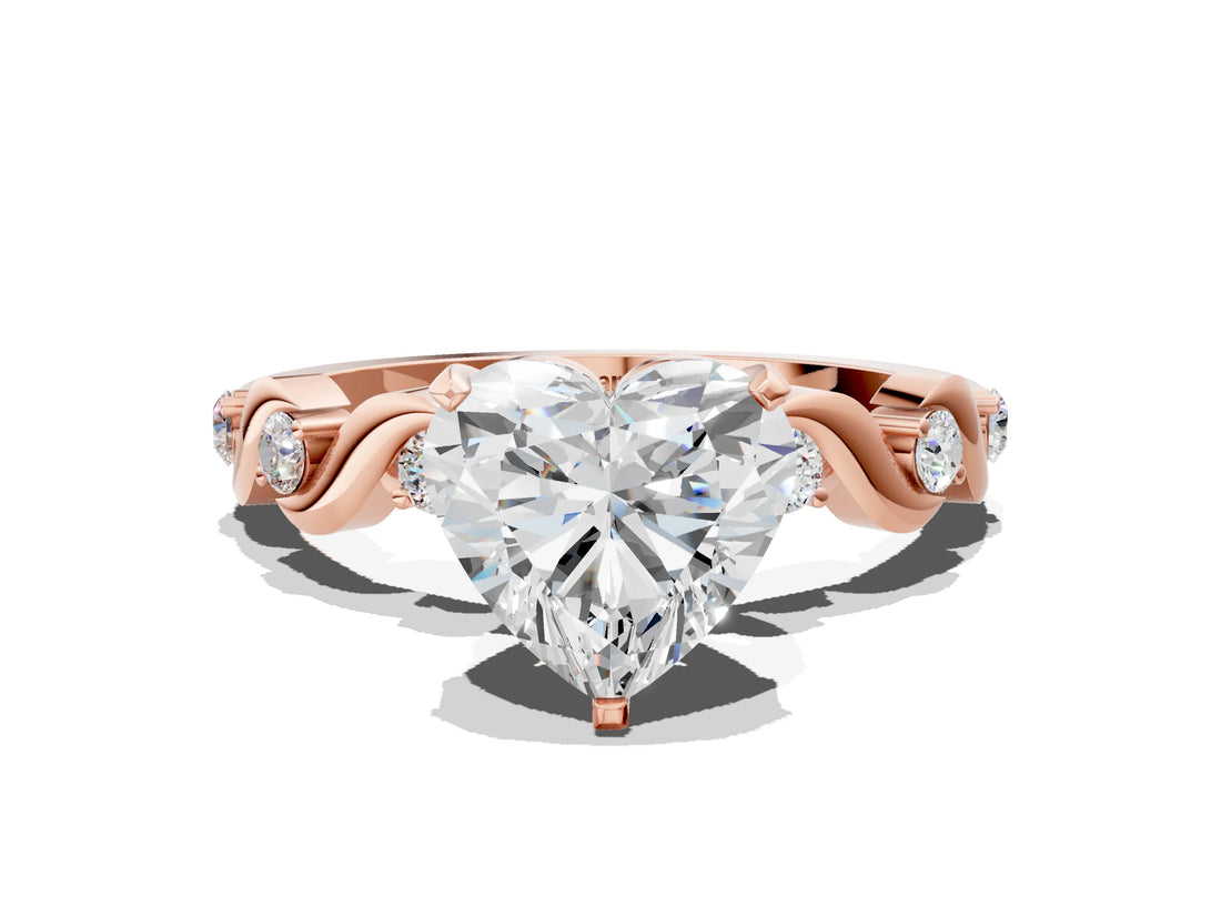 Rose gold Heart Solitaire Twisted Band with Prong Setting