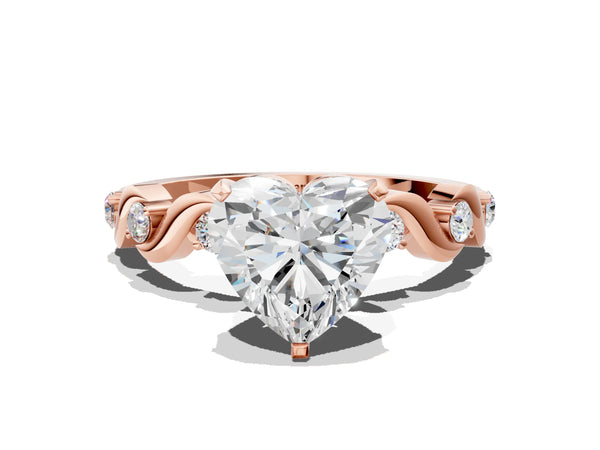 Rose Gold Heart-Shaped Solitaire Engagement Ring Setting with Ribbon Twist Accent Band