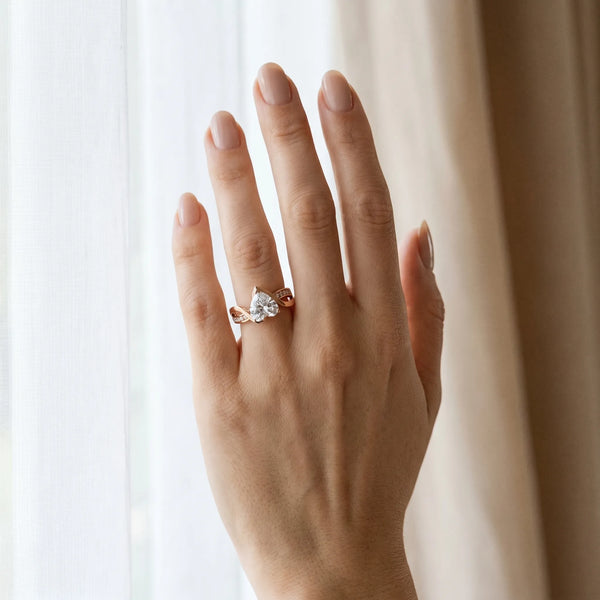 Rose gold Heart Solitaire Twisted Band with Prong Setting