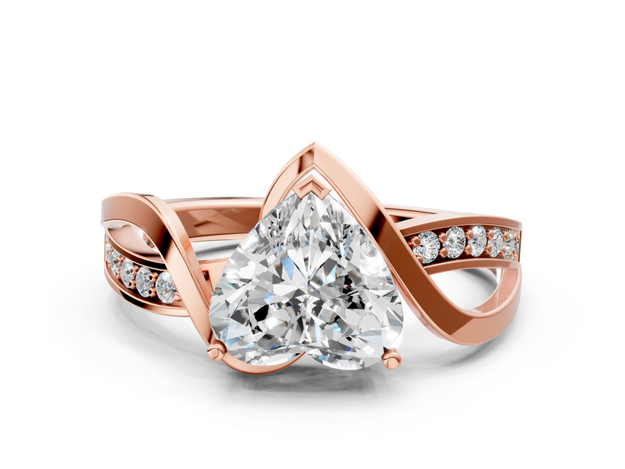 Rose gold Heart Solitaire Twisted Band with Prong Setting