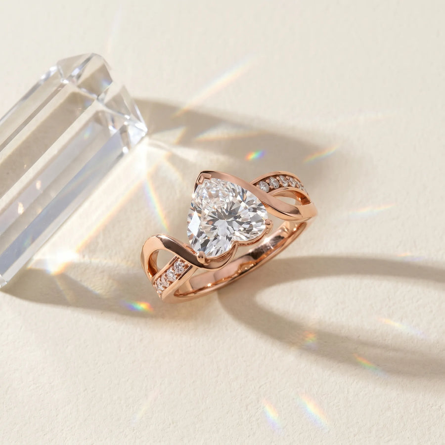 Rose gold Heart Solitaire Twisted Band with Prong Setting