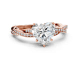 Rose gold Heart Solitaire Twisted Pave Diamond Ring with Four-Prong Setting_102