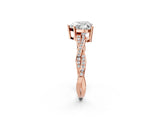 Rose gold Heart Solitaire Twisted Pave Diamond Ring with Four-Prong Setting_104