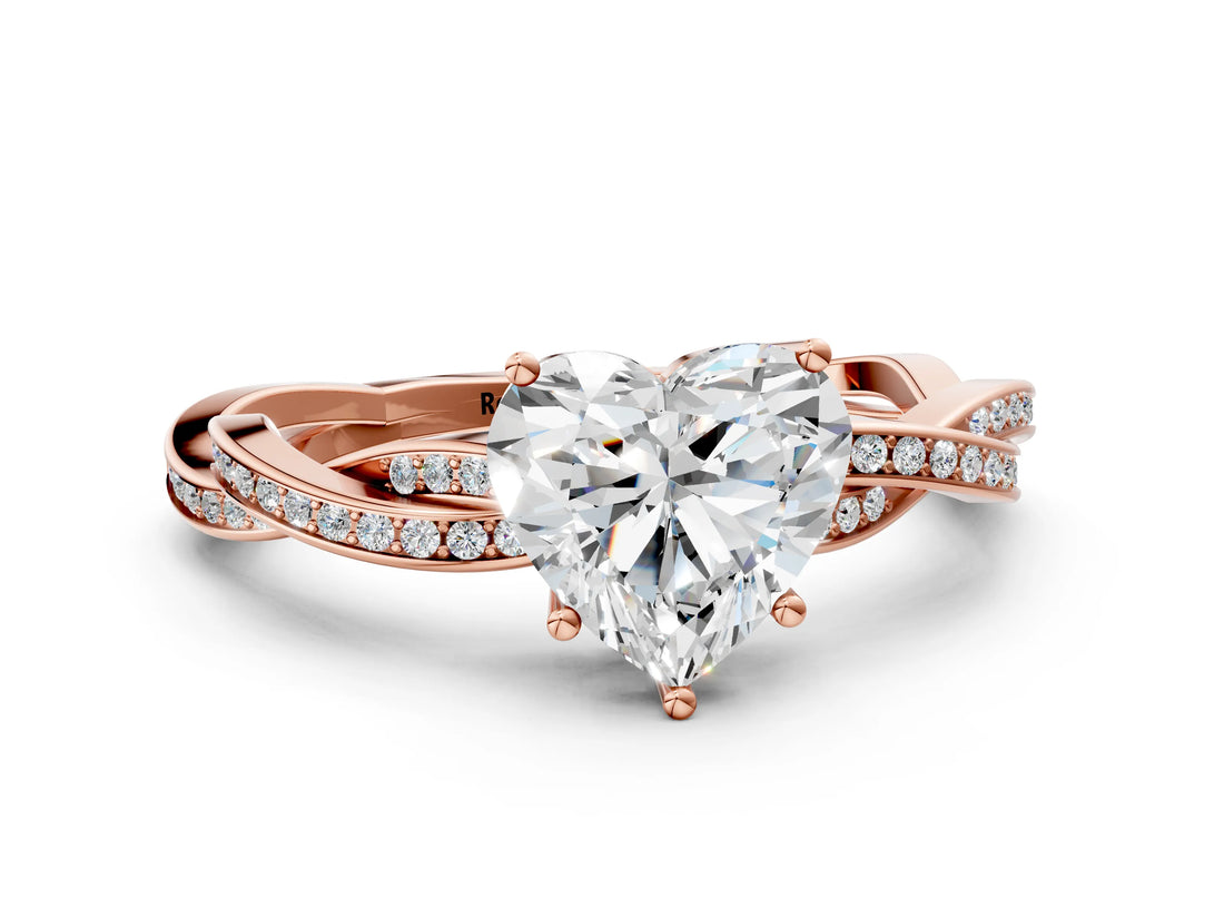 Rose gold Heart Solitaire Twisted Pave Diamond Ring with Four-Prong Setting_12
