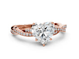 Rose gold Heart Solitaire Twisted Pave Diamond Ring with Four-Prong Setting_12
