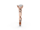 Rose gold Heart Solitaire Vine Band with Milgrain Prong Setting_20