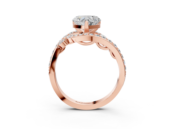 Rose gold Heart Solitaire with Pavé Twist Band and Four-Prong Setting