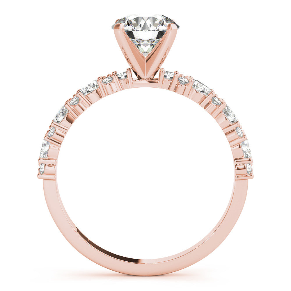 Rose gold Heart Solitaire with Side Stones, Pave Band, Four-Prong Setting 1