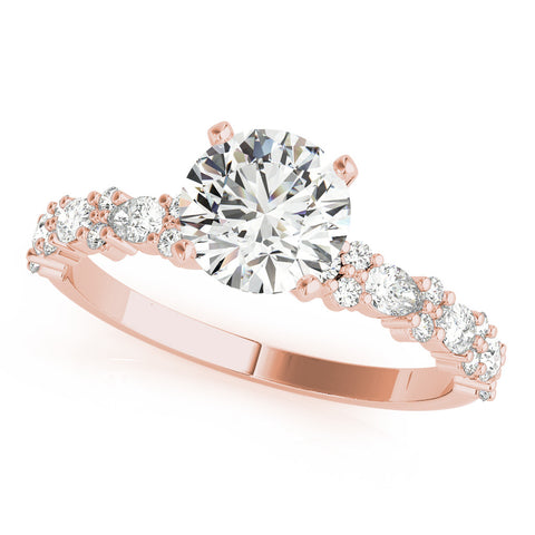 Rose gold Heart Solitaire with Side Stones, Pave Band, Four-Prong Setting 2