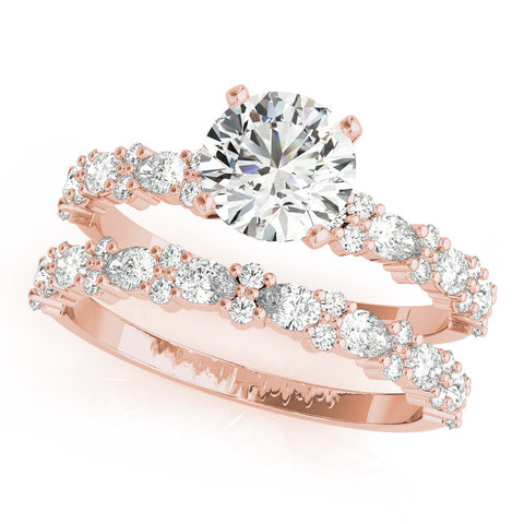 Rose gold Heart Solitaire with Side Stones, Pave Band, Four-Prong Setting