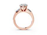 Rose gold Heart Solitaire with Tapered Baguette Side Stones on a Classic Band with Four-Prong Setting_134