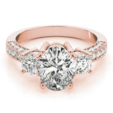 Rose gold Heart Three-Stone Diamond Ring with Pavé Band and Four-Prong Setting 2