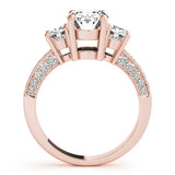 Rose gold Heart Three-Stone Diamond Ring with Pavé Band and Four-Prong Setting