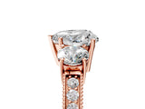 Rose gold Heart Three-Stone Diamond Ring with Pavé Band and Four-Prong Setting_11