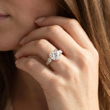 Rose gold Heart Three-Stone Diamond Ring with Pavé Band and Four-Prong Setting_20