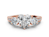 Rose gold Heart Three-Stone Diamond Ring with Pavé Band and Four-Prong Setting_6