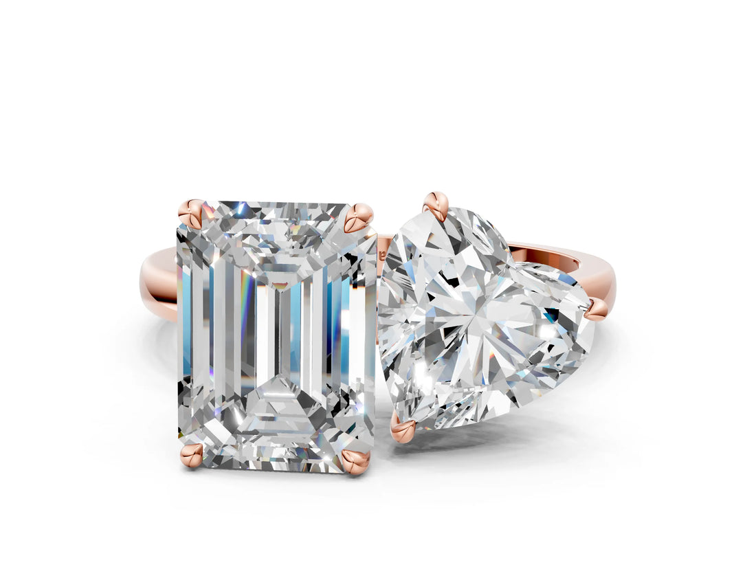 Rose gold Heart and Emerald Cut Toi Moi Ring with Prong Setting_49