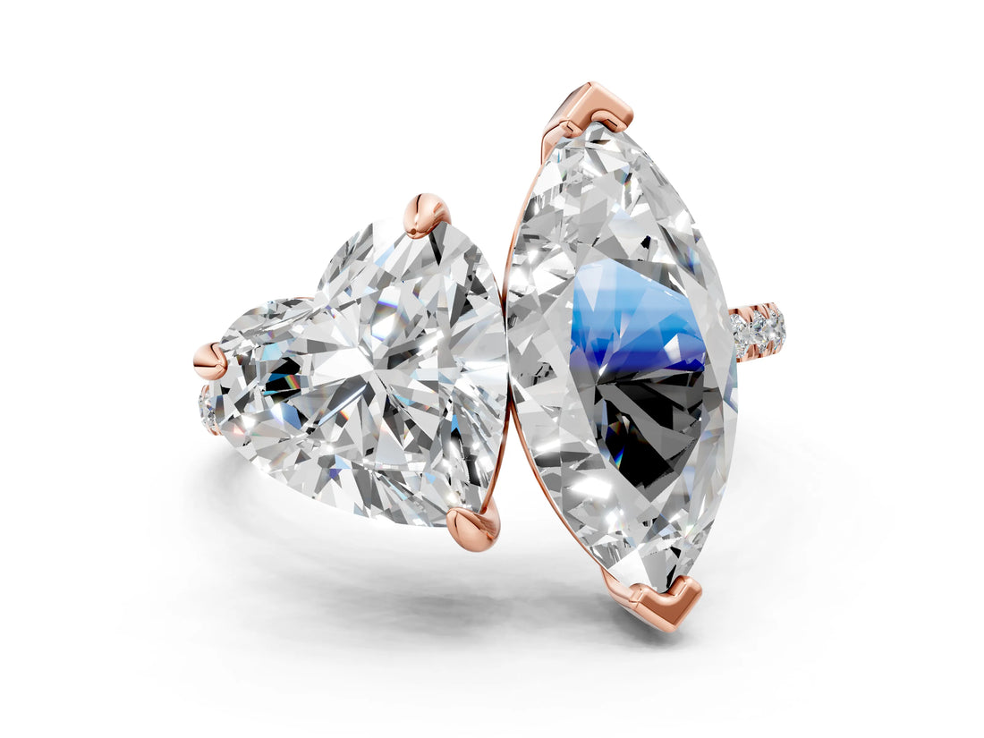 Rose gold Heart and Marquise Toi Moi Ring with Prong Setting and Pave Band_57