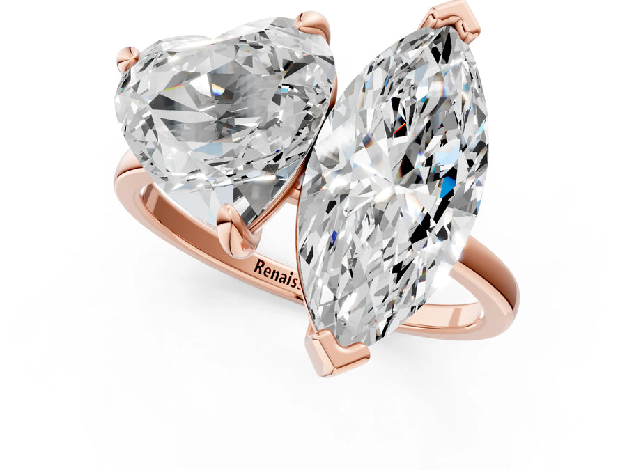 Rose gold Heart and Marquise Toi Moi Ring with Prong Setting and Plain Band