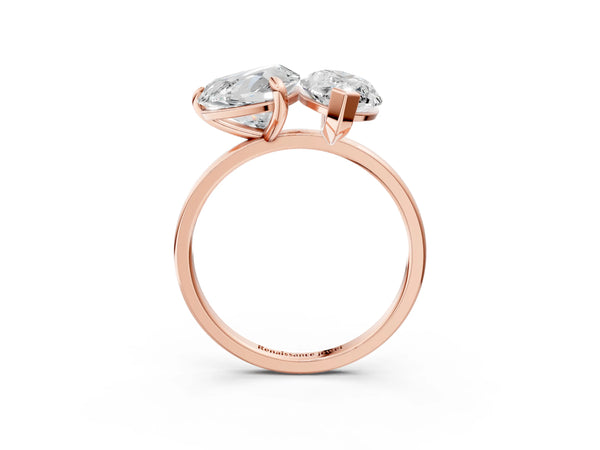 Rose gold Heart and Marquise Toi Moi Ring with Prong Setting and Plain Band