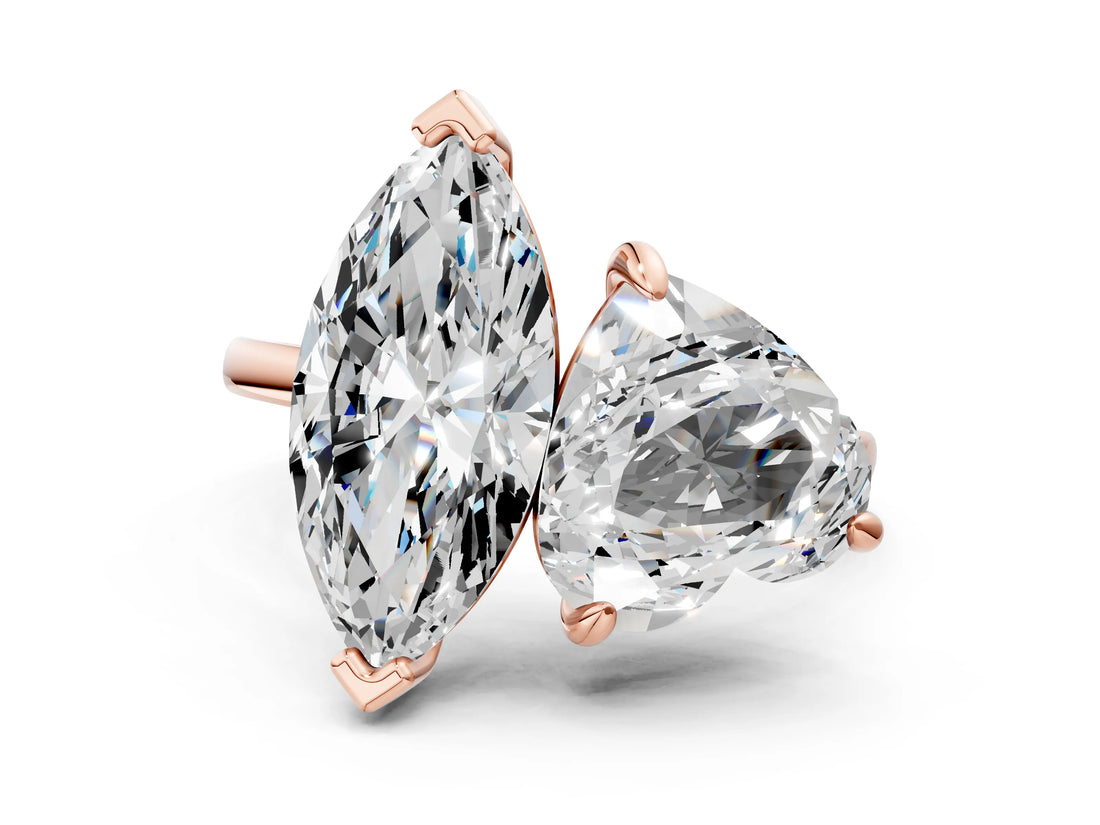 Rose gold Heart and Marquise Toi Moi Ring with Prong Setting and Plain Band
