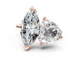 Rose gold Heart and Marquise Toi Moi Ring with Prong Setting and Plain Band