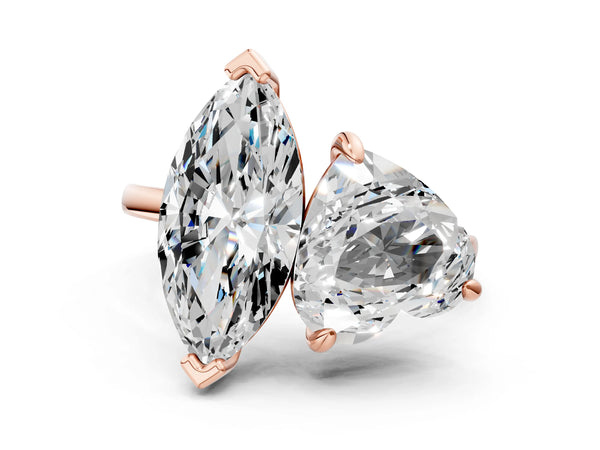 Rose gold Heart and Marquise Toi Moi Ring with Prong Setting and Plain Band