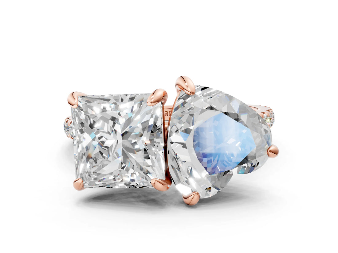 Rose gold Heart and Princess Toi Moi Ring with Prong Setting and Micro Pave Band