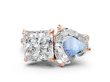 Rose gold Heart and Princess Toi Moi Ring with Prong Setting and Micro Pave Band