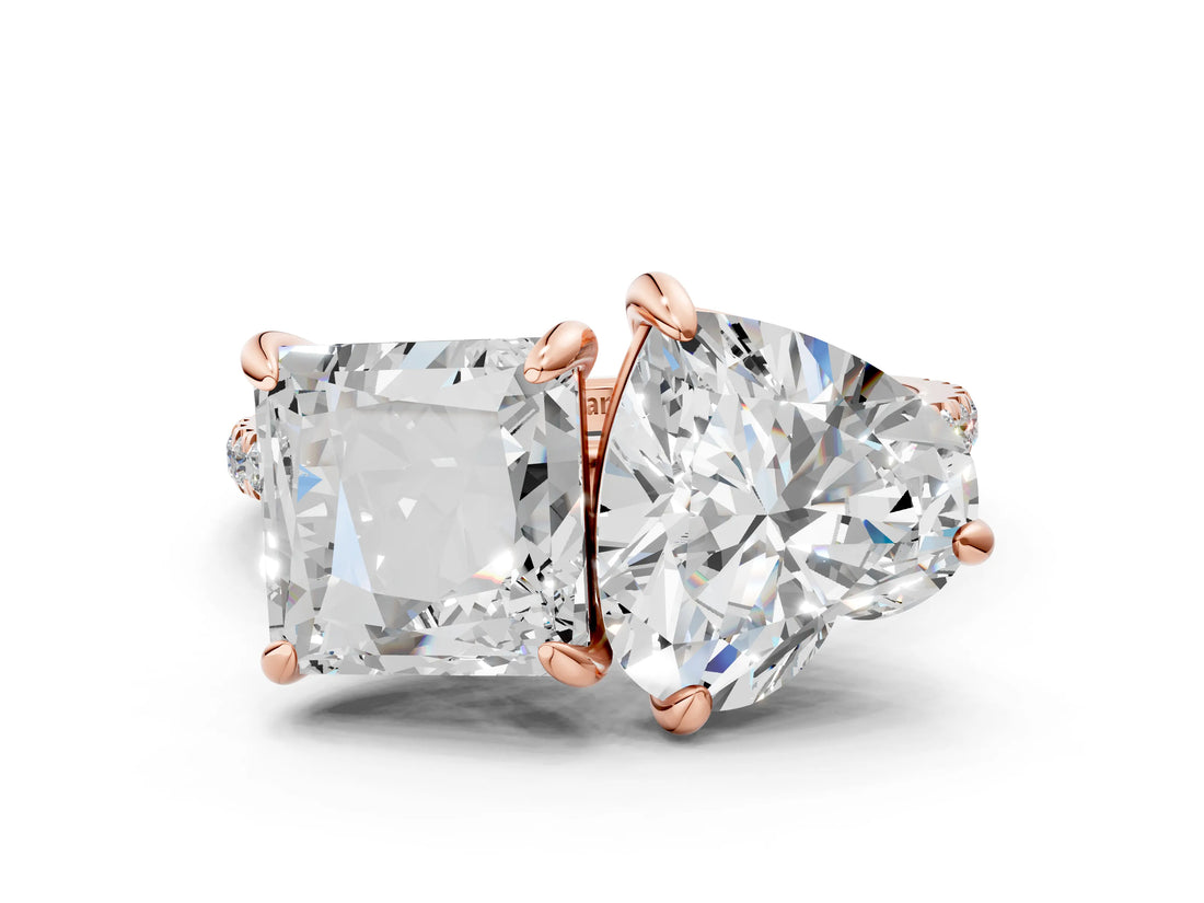 Rose gold Heart and Princess Toi Moi Ring with Prong Setting and Pave Band_58